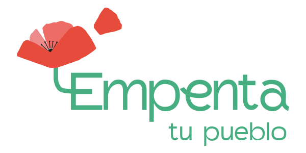 Logotipo Empenta tu pueblo. El logotipo consta del nombre del proyecto en verde coronado a su izquierda por una amapola roja